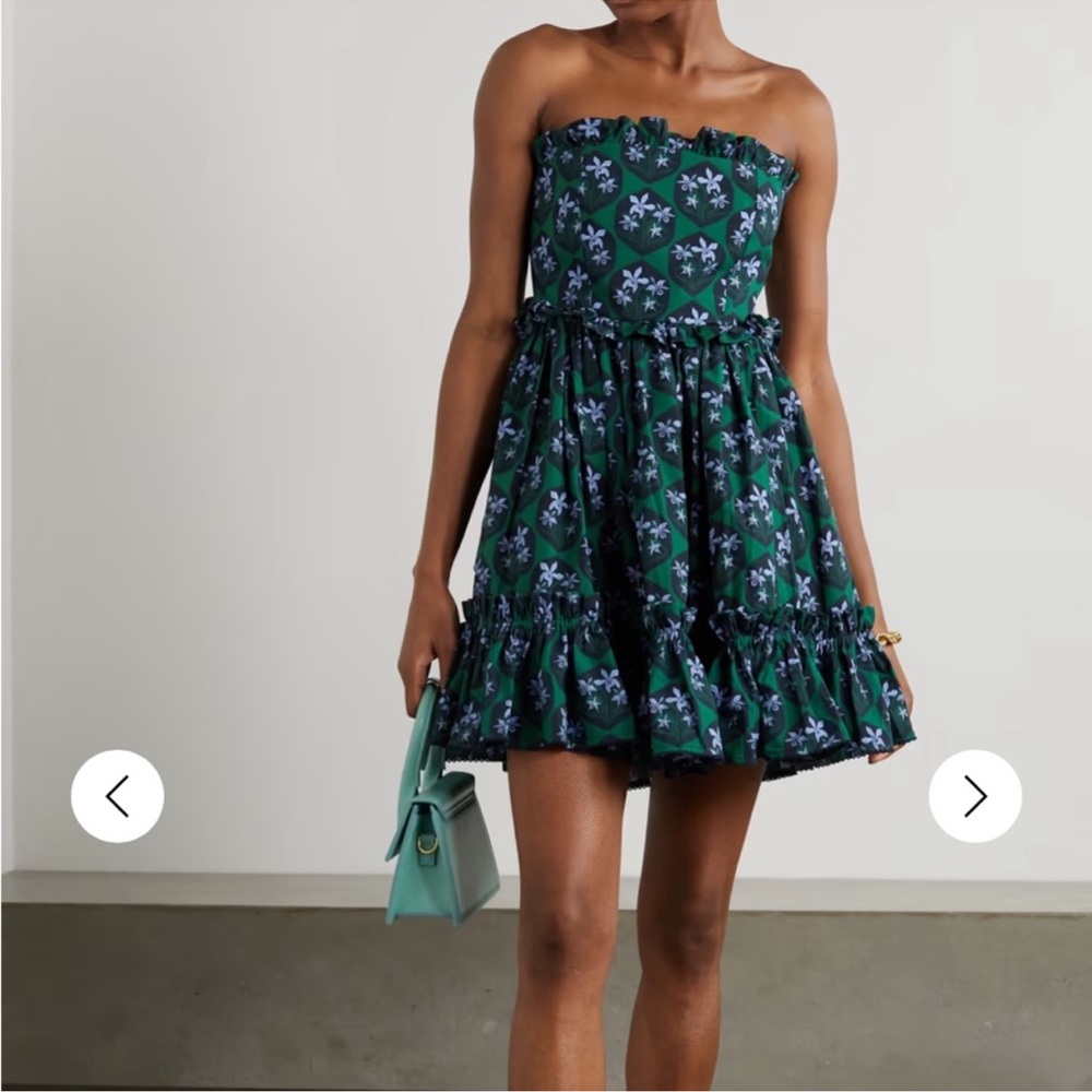 Agua by Agua Bendita Strapless Green & Navy Floral Mini Dress